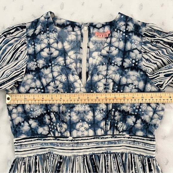 Anthropologie “Behati” Mini Dress Boho Shibori Tie-Dye Metallic Embroidery Small - Picture 13 of 16